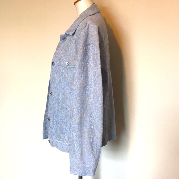 NWT DOLCE CABO Women's Blue Lace Overlay Jersey Lined Jacket Size Medium - Picture 4 of 11